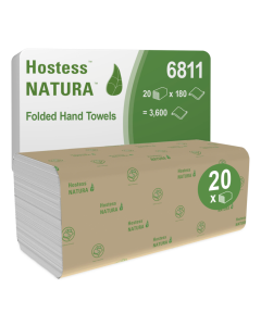 Hostess™ NATURA™ Folded Hand Towels 6811 - 20 packs x 180 white, 2 ply sheets