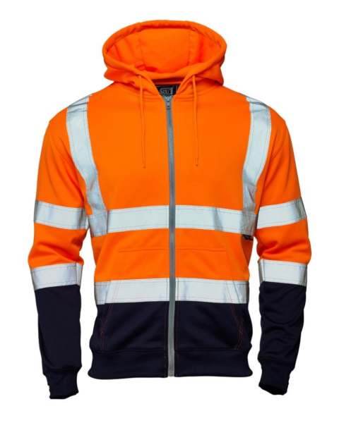 Hi Vis Orange 2 Tone Hooded Zipped Sweatshirt
