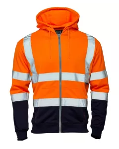 Hi Vis Orange 2 Tone Hooded Zipped Sweatshirt