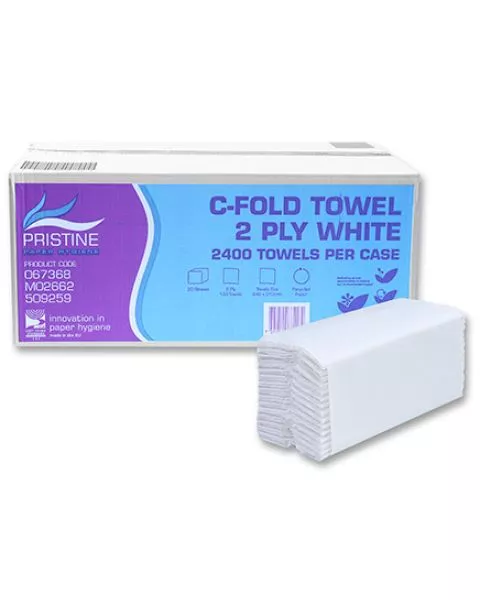 Pristine C Fold Hand Towel White 2ply, 2,400 towels, 509259