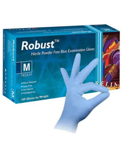 Robust Blue Nitrile Gloves, Powder Free