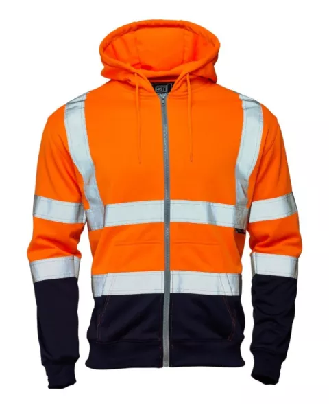 Hi Vis Orange 2 Tone Hooded Zipped Sweatshirt