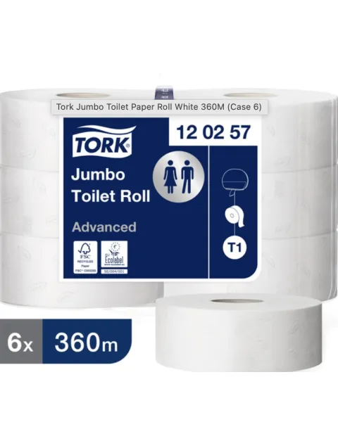 Tork T1 White Jumbo Toilet Rolls 2ply 360m (Case of 6)