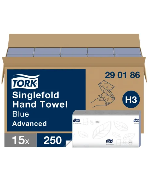 TORK Singlefold H3 Hand Towels - 2 Ply - Blue - Pack of 15