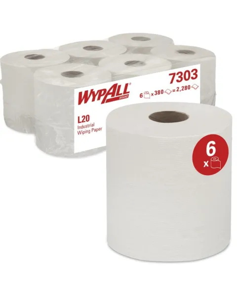 WYPALL L20 Wiping Paper Centrefeed White 2 Ply 0.585 m 7303 380 Sheets Pack of 6