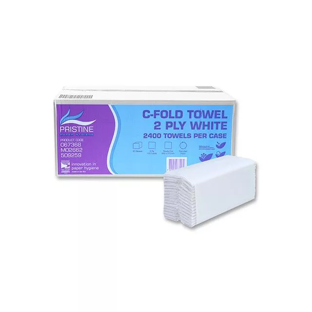 Pristine C Fold Hand Towel White 2ply, 2,400 towels, 509259